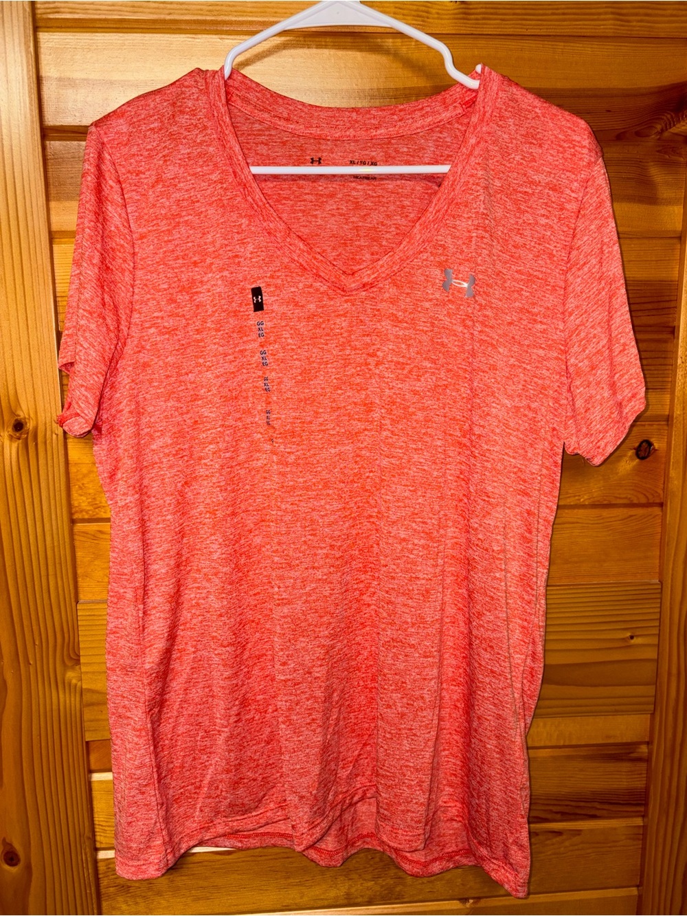 Under Armour Women's Heathered Coral V-Neck Short Sleeve Tee
